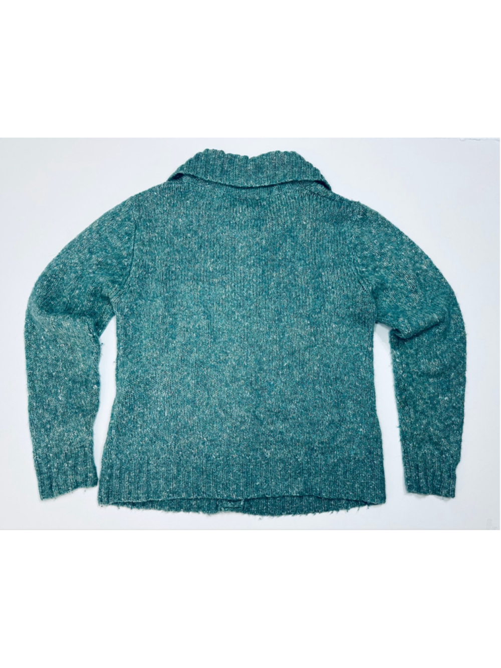 L.L.Bean Teal Cable Knit Button Shawl Collar Cardigan Sweater Women’s Medium - Picture 5 of 11